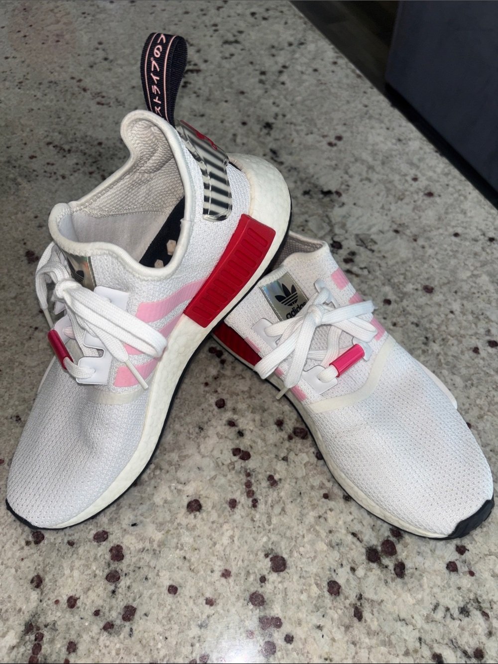 adidas White Sneakers with Pink and Red Accents
